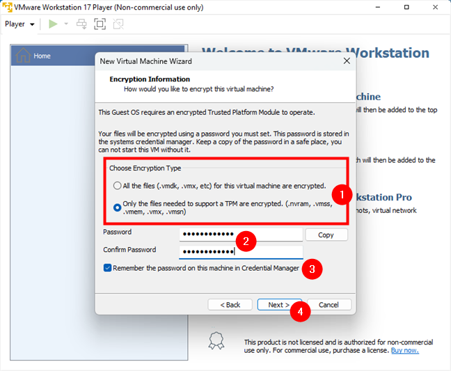 Choose the encryption type