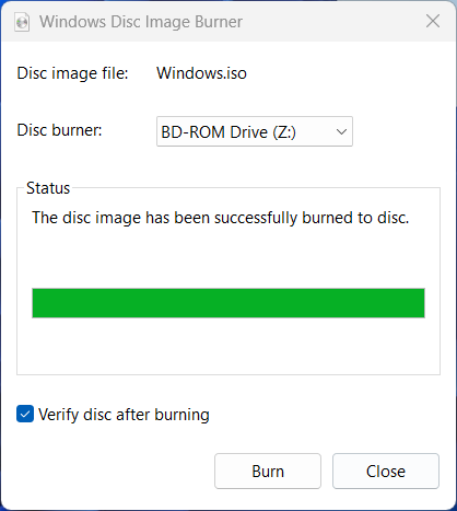 When the disc is done, press Close