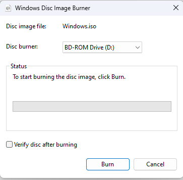 The Windows Disc Image Burner app