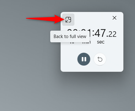 Press Back to full view to return to the Stopwatch tab