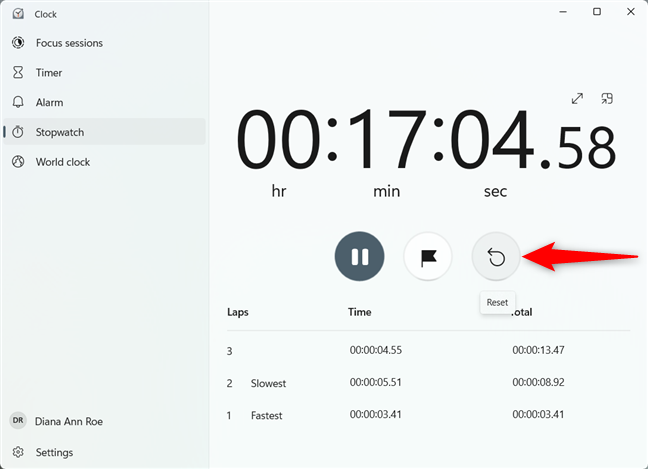 Press Reset to clear the recorded data