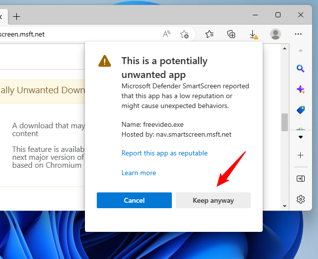 Click Keep anyway to bypass SmartScreen
