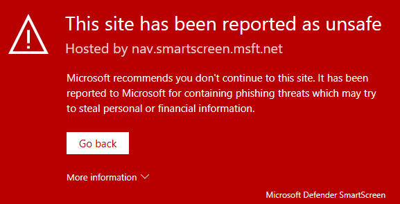 SmartScreen blocked a dangerous website