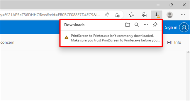 A notification from SmartScreen in Microsoft Edge