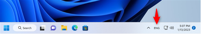 The language icon on the taskbar