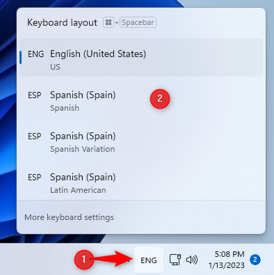 Choose the keyboard language you want