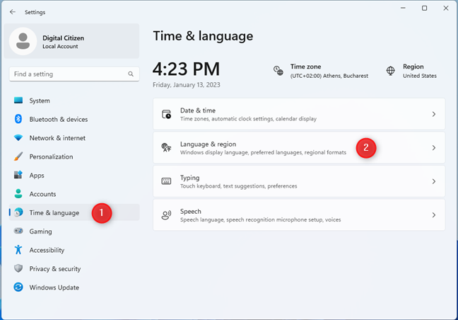 In Settings, go to Time & language > Language & region