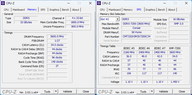 Specs and timings shown by CPU-Z