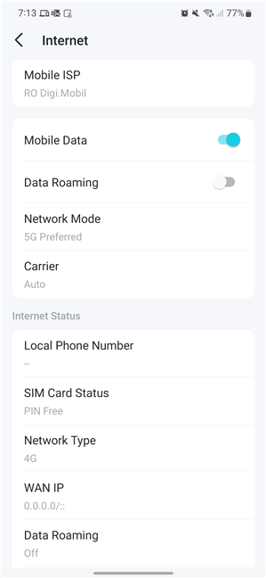 The Deco app automatically adjusts its SIM card settings