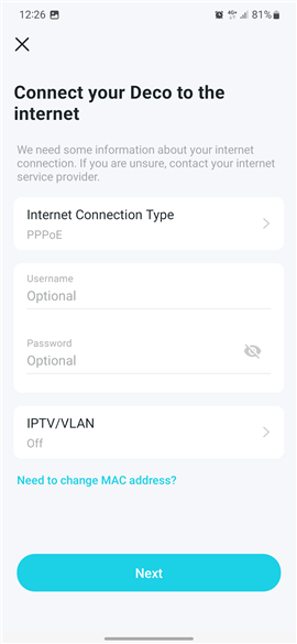 Enter your internet connection details
