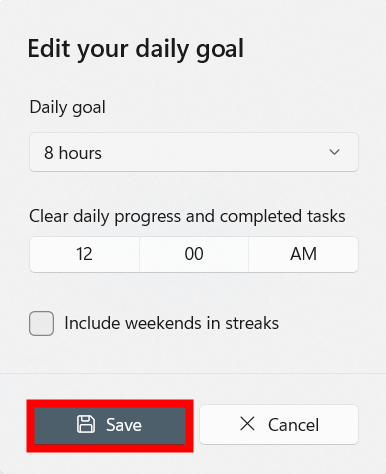Save the setting your want for your Daily progress
