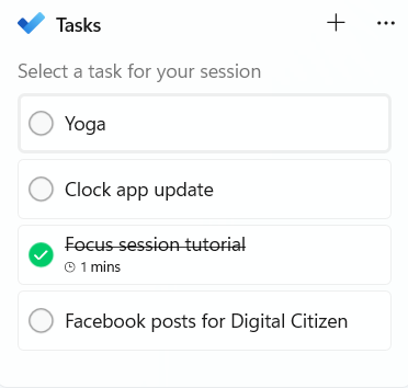 Complete a task from Focus sessions
