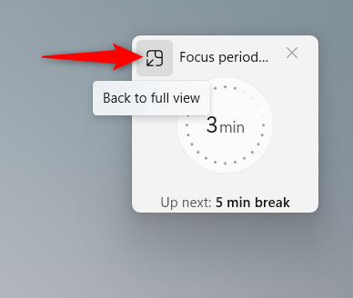 Click or tap Back to full view to return to the Focus sessions tab