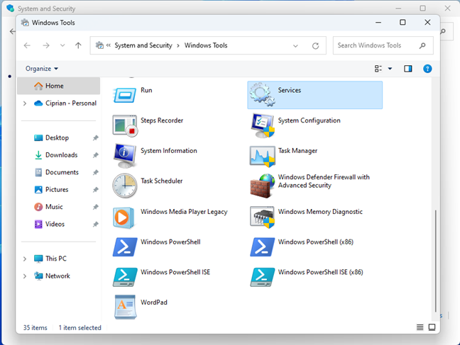 Look for the Services shortcut in Windows Tools or Administrative Tools