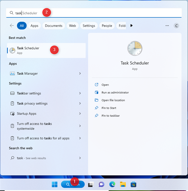 In Windows 11, search for task scheduler