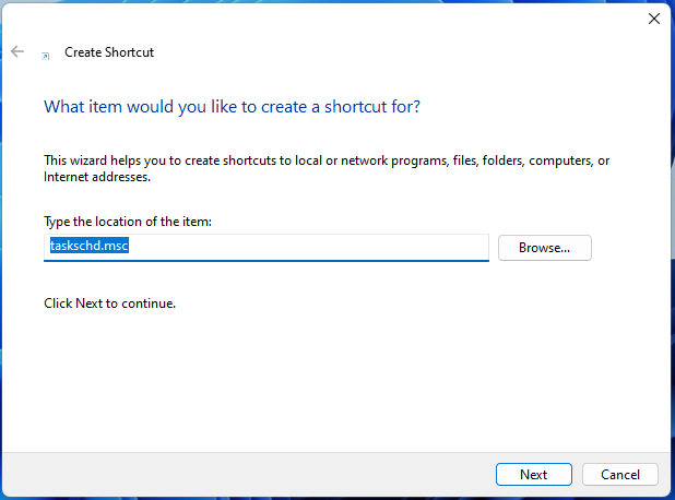 Point the shortcut to taskschd.msc