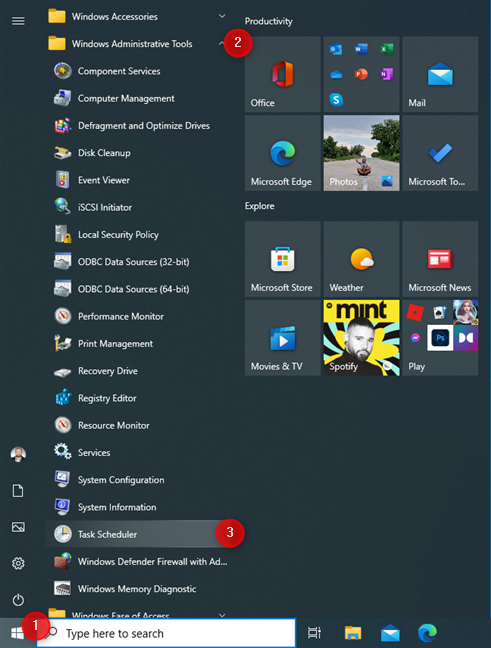 Open Task Scheduler from the Windows 10 Start Menu