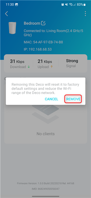 Tap Remove again to start the reset