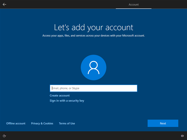 When installing Windows 10, you're asked for a Microsoft account