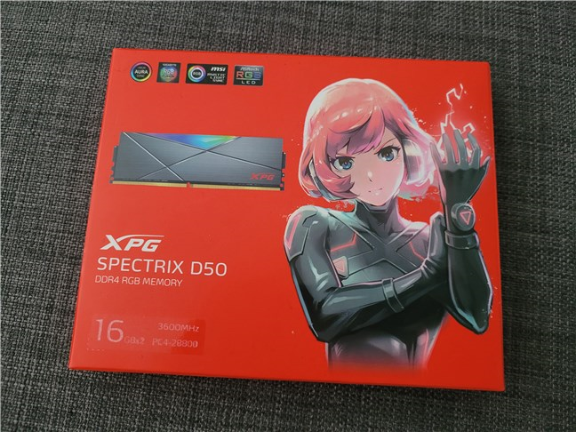 The packaging used for ADATA XPG Spectrix D50 DDR4 RGB