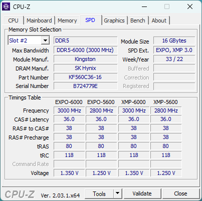 AMD EXPO profiles listed by CPU-Z