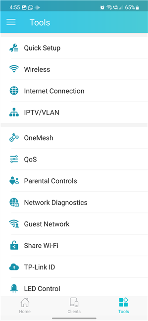 Tether gives you access to the basic settings you need