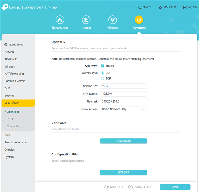 TP-Link Archer AX23 can work as a VPN server too