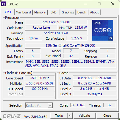 Intel Core i9-13900K specifications