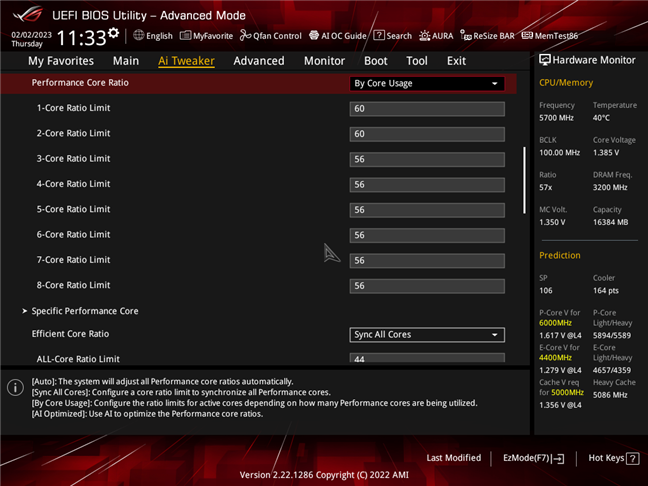 Overclocking settings for the Intel Core i9-13900K
