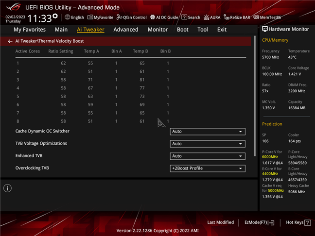 Thermal Velocity Boost enabled for the Intel Core i9-13900K