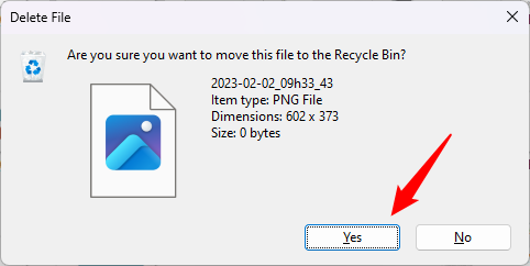 Are you sure you want to move this file to the Recycle Bin?