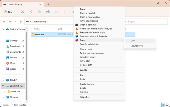 Eraser has delete options in Windows' right-click menu