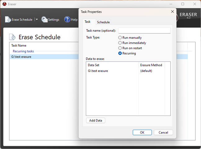 Eraser allows you to wipe data on a schedule