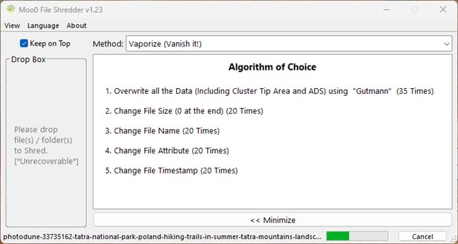 Moo0 File Shredder includes four different data wiping methods