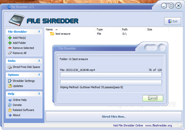 Deleting files permanently with File Shredder