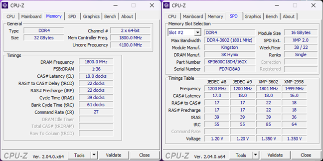 Specs and timings shown by CPU-Z