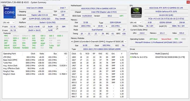 Hardware specs of the test PC