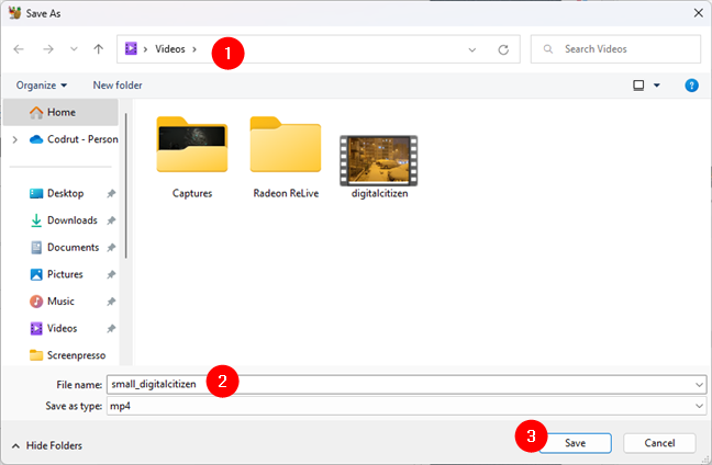 Choosing where to save the smaller video file