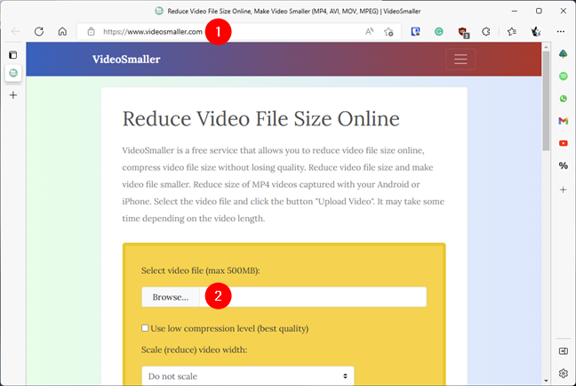A website that lets you reduce the video file size