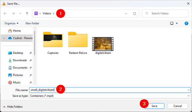 Choosing where to save the smaller video file