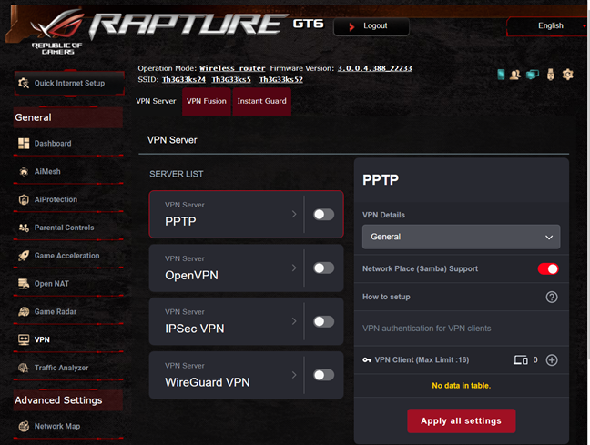 The VPN settings are easy to configure
