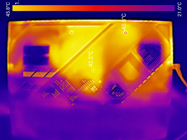 The temperatures on the back of the laptop