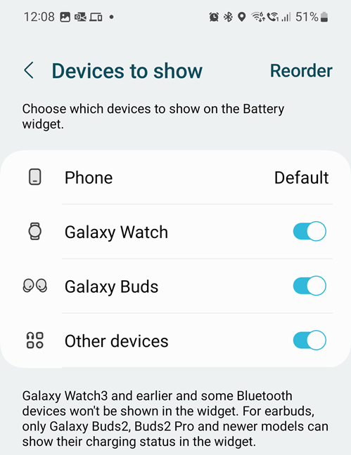 Samsung Galaxy devices that work with the Battery widget