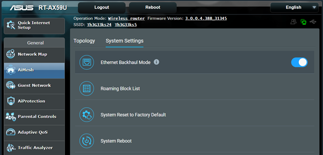 Ethernet Backhaul Mode is enabled