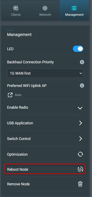 Click or tap Reboot Node