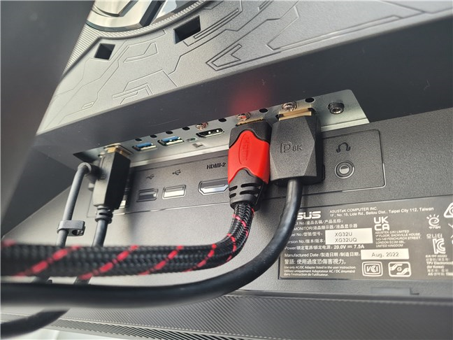The ports found on the back of the ASUS ROG Strix XG32UQ