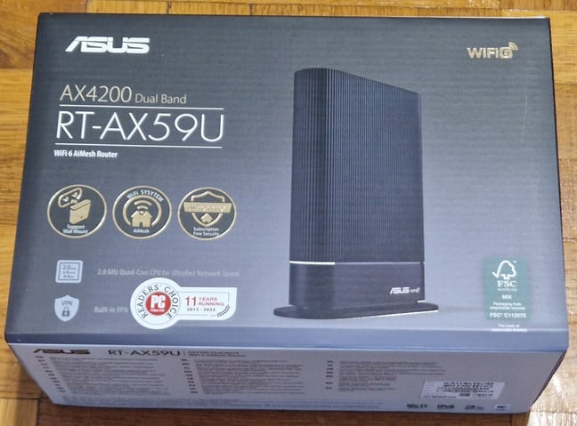 The packaging for the ASUS RT-AX59U AX4200 dual-band