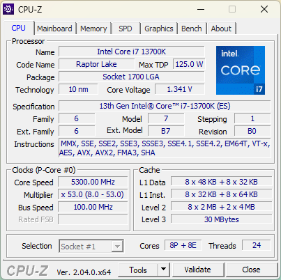Intel Core i7-13700K: Technical specifications