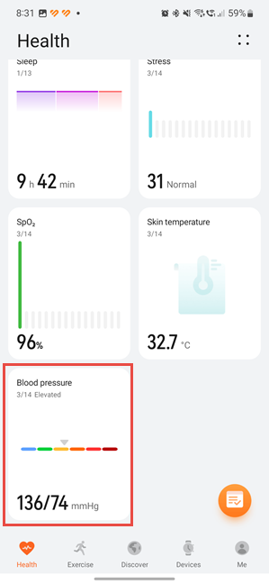 In HUAWEI Health, tap on Blood pressure