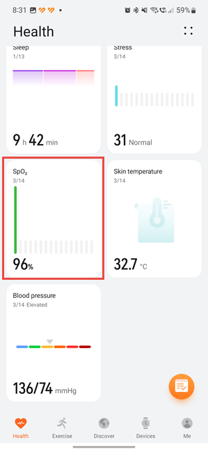 In HUAWEI Health, tap SpO2